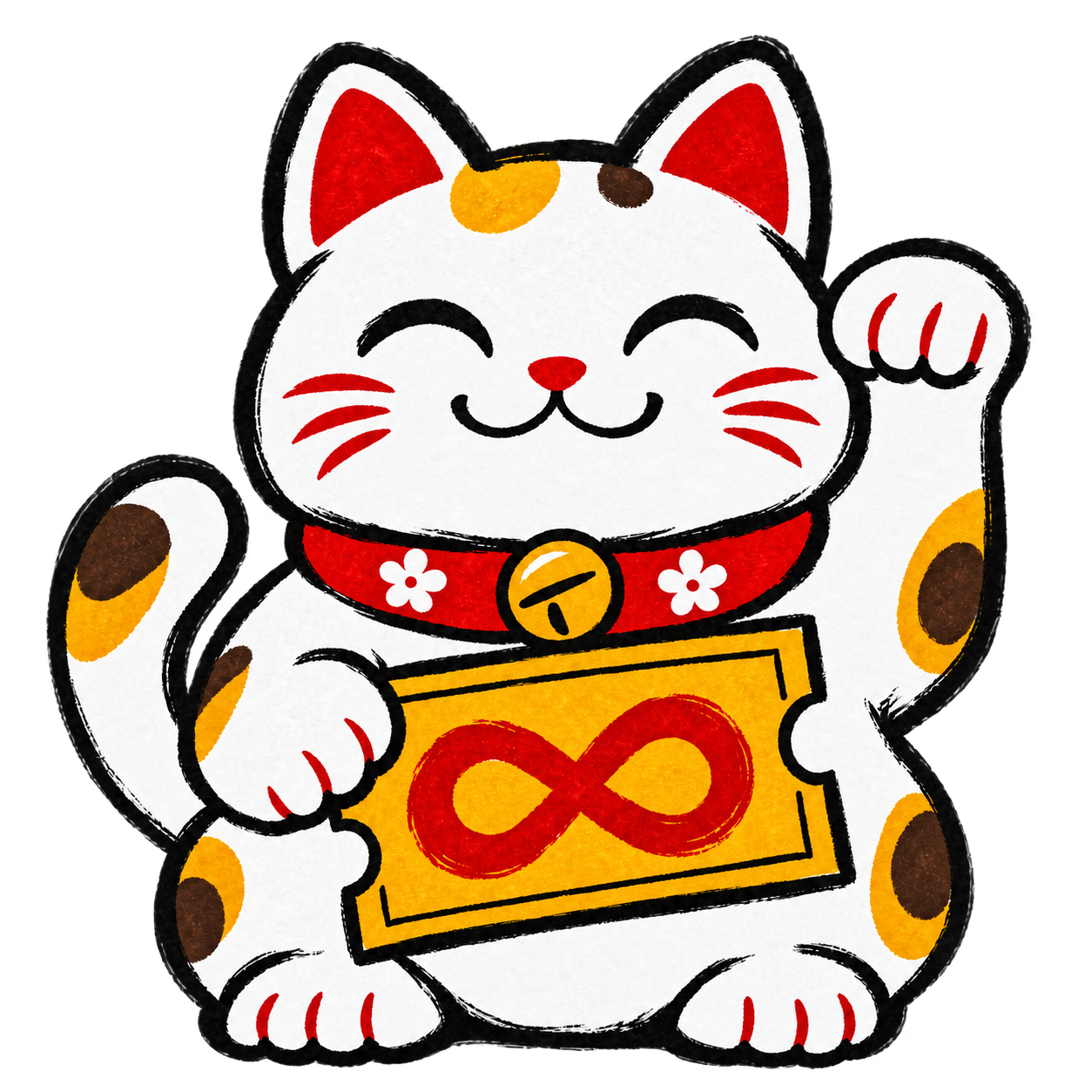 無限マークのくじ券を持って手招きする招き猫